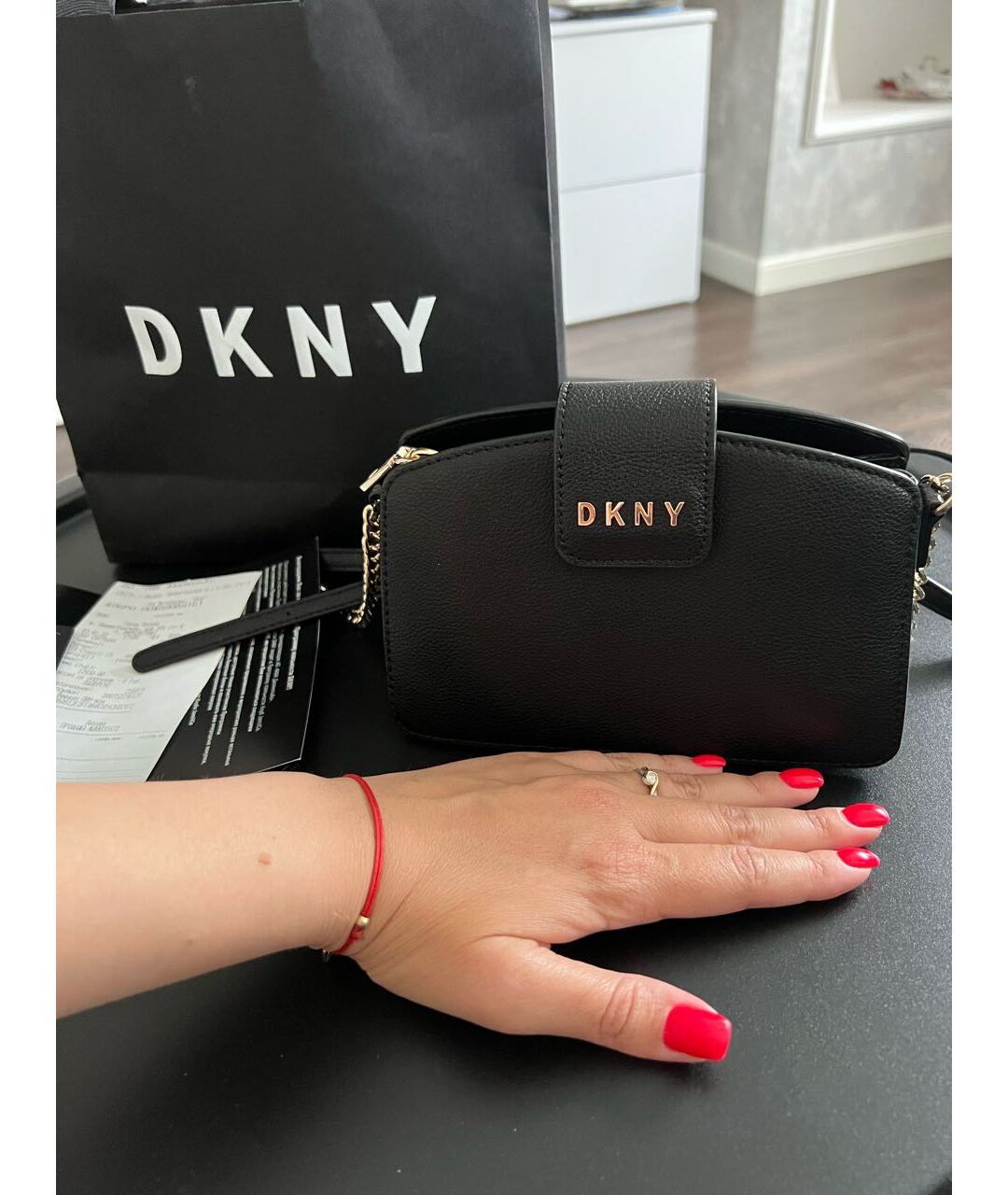 DKNY Черная кожаная сумка тоут, фото 4