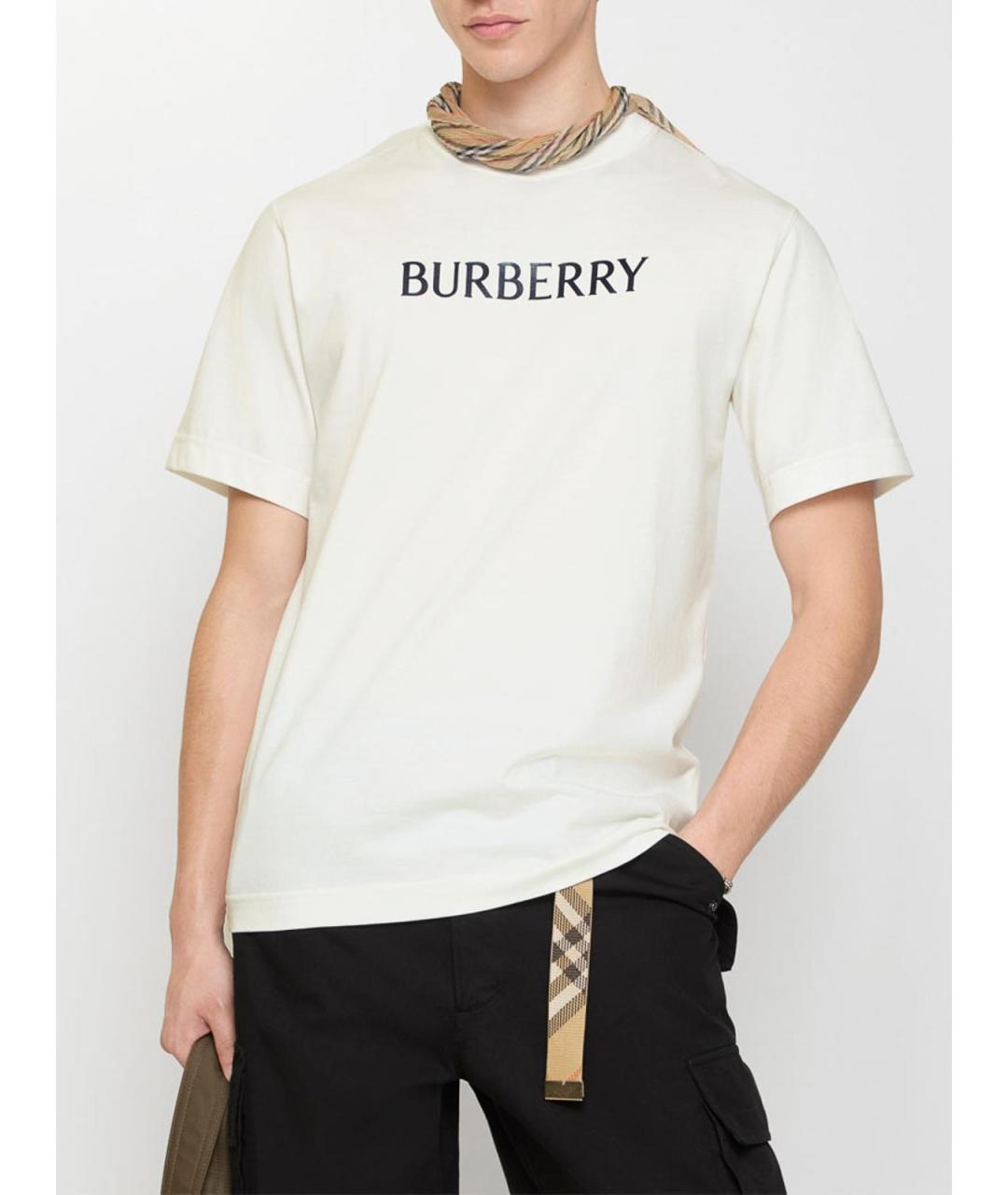 BURBERRY Белая хлопковая футболка, фото 2