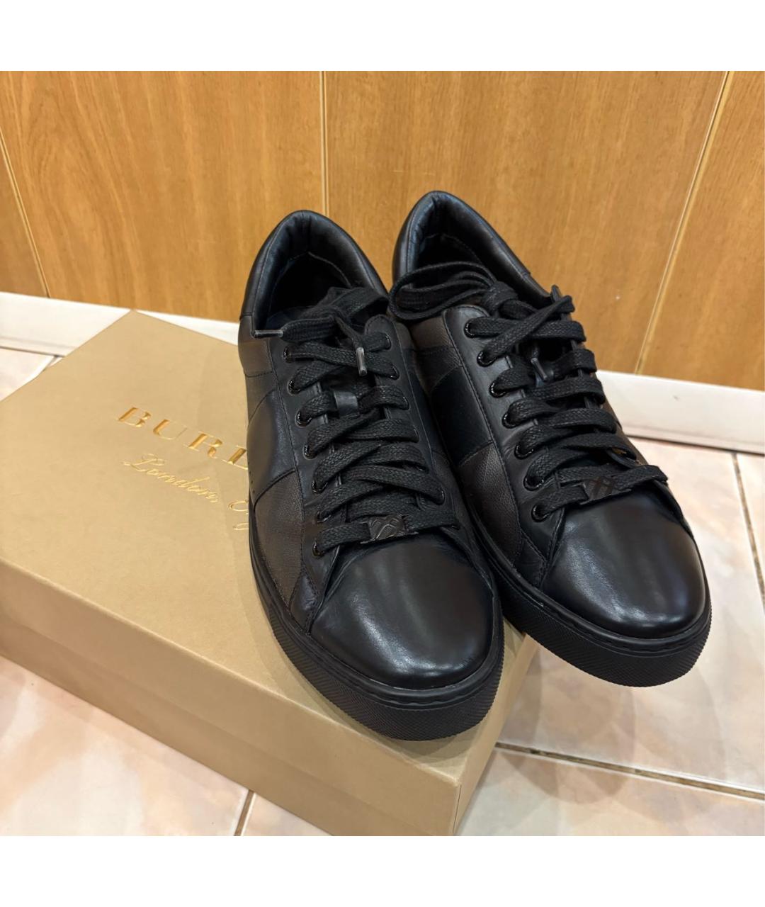 BURBERRY Черные кожаные низкие кроссовки / кеды, фото 2