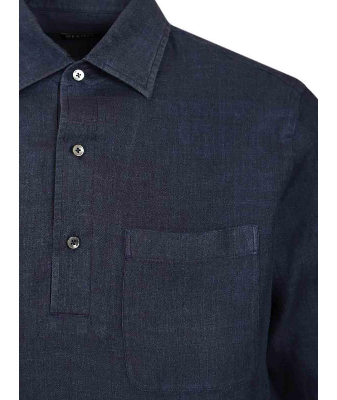 ZEGNA Синяя льняная классическая рубашка, фото 5