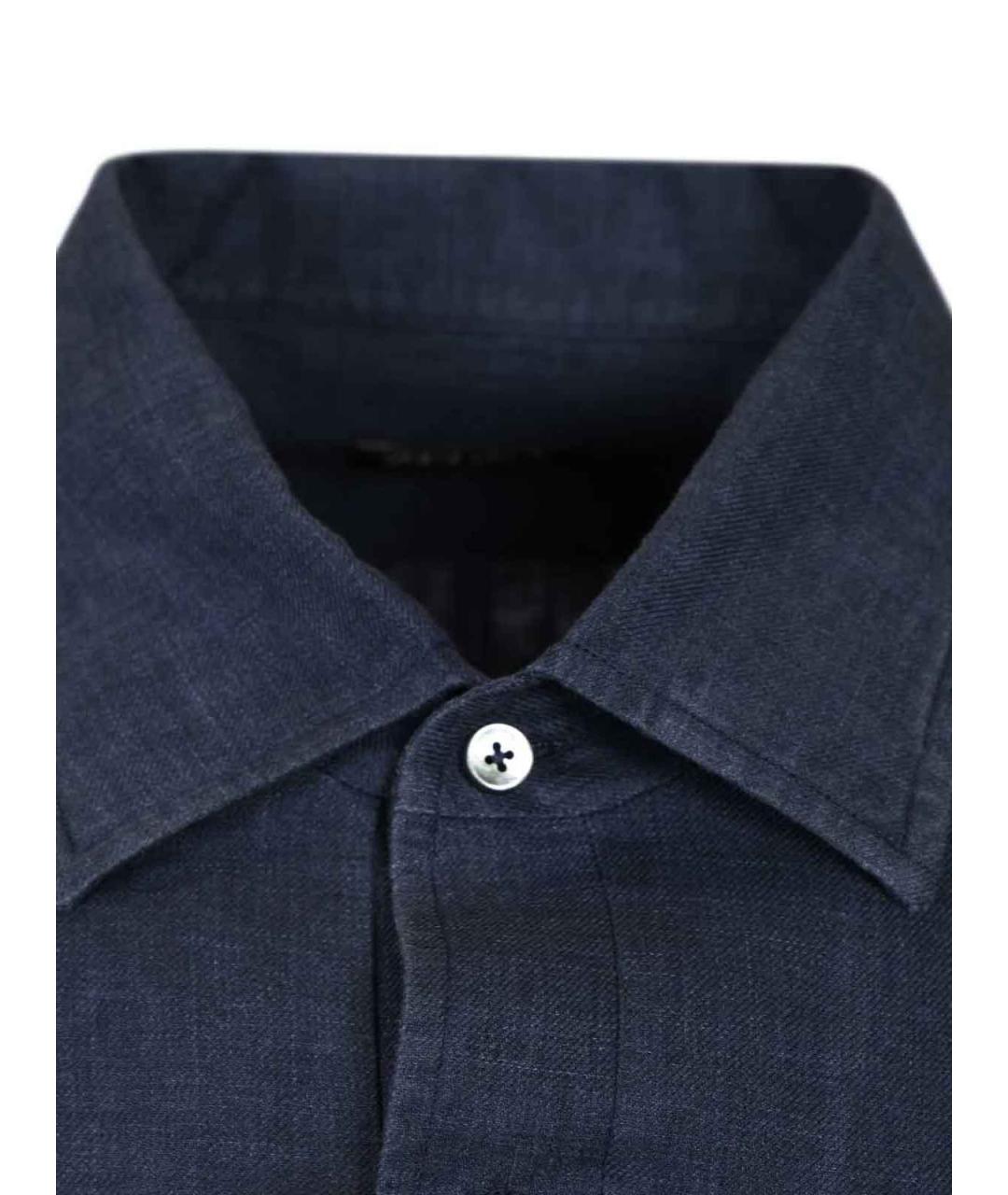ZEGNA Синяя льняная классическая рубашка, фото 4