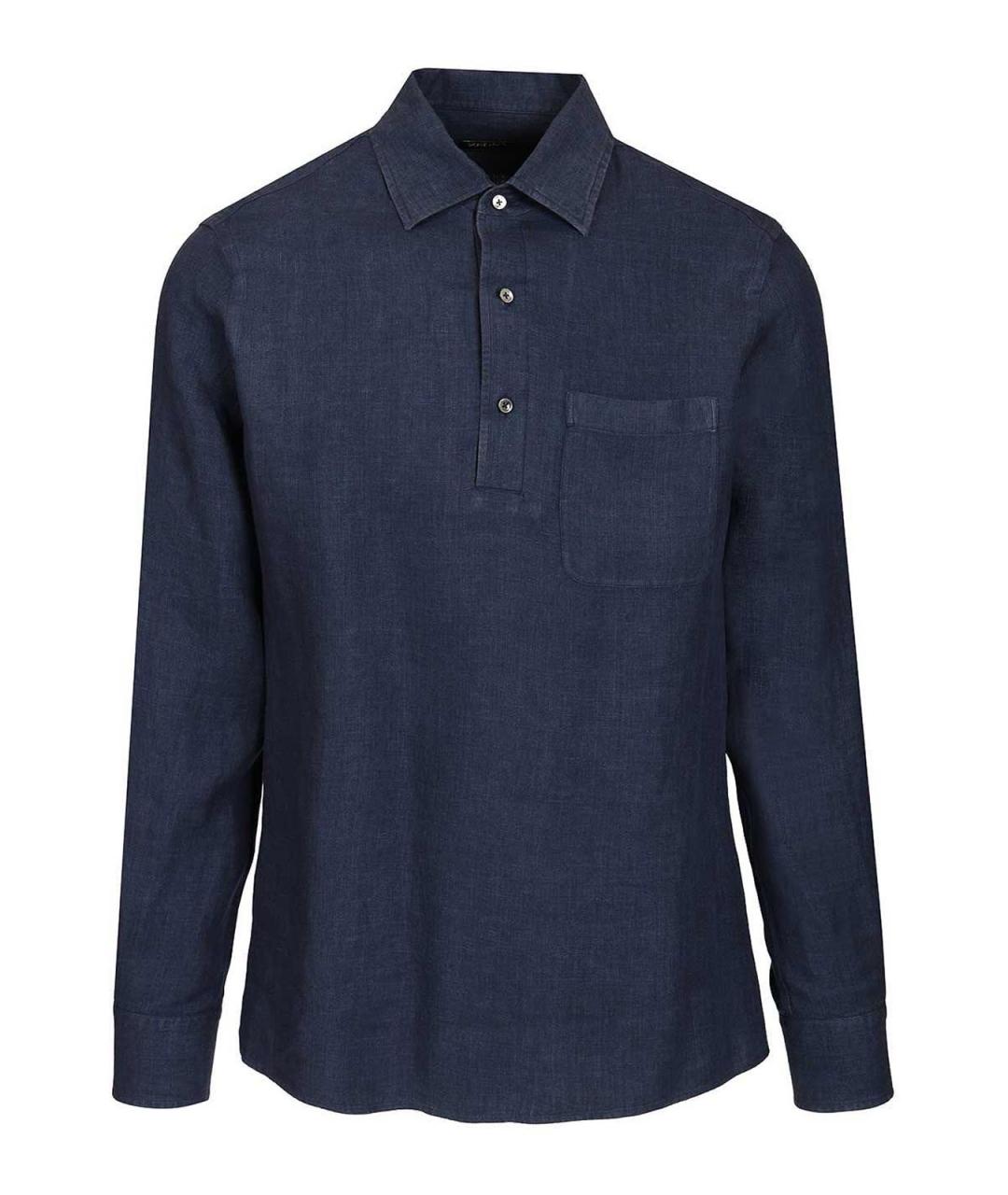 ZEGNA Синяя льняная классическая рубашка, фото 1