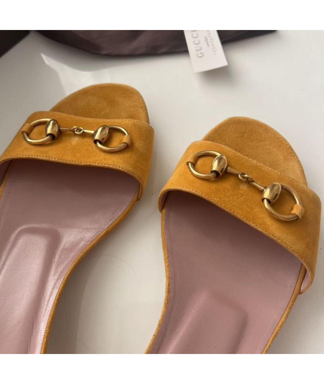 GUCCI Горчичные замшевые босоножки, фото 4