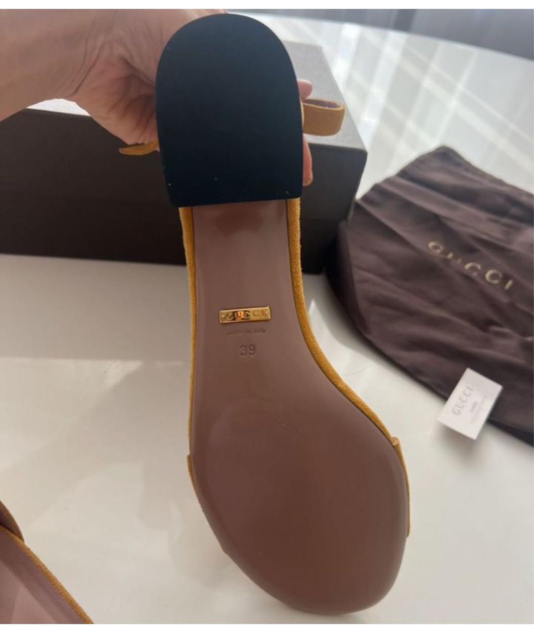 GUCCI Горчичные замшевые босоножки, фото 5