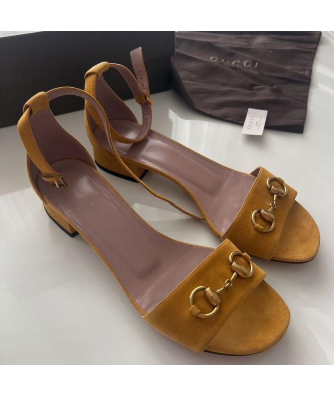 GUCCI Горчичные замшевые босоножки, фото 7