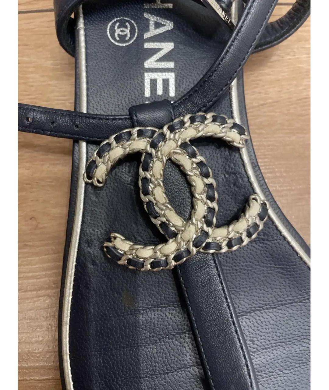 CHANEL Темно-синие кожаные босоножки, фото 3