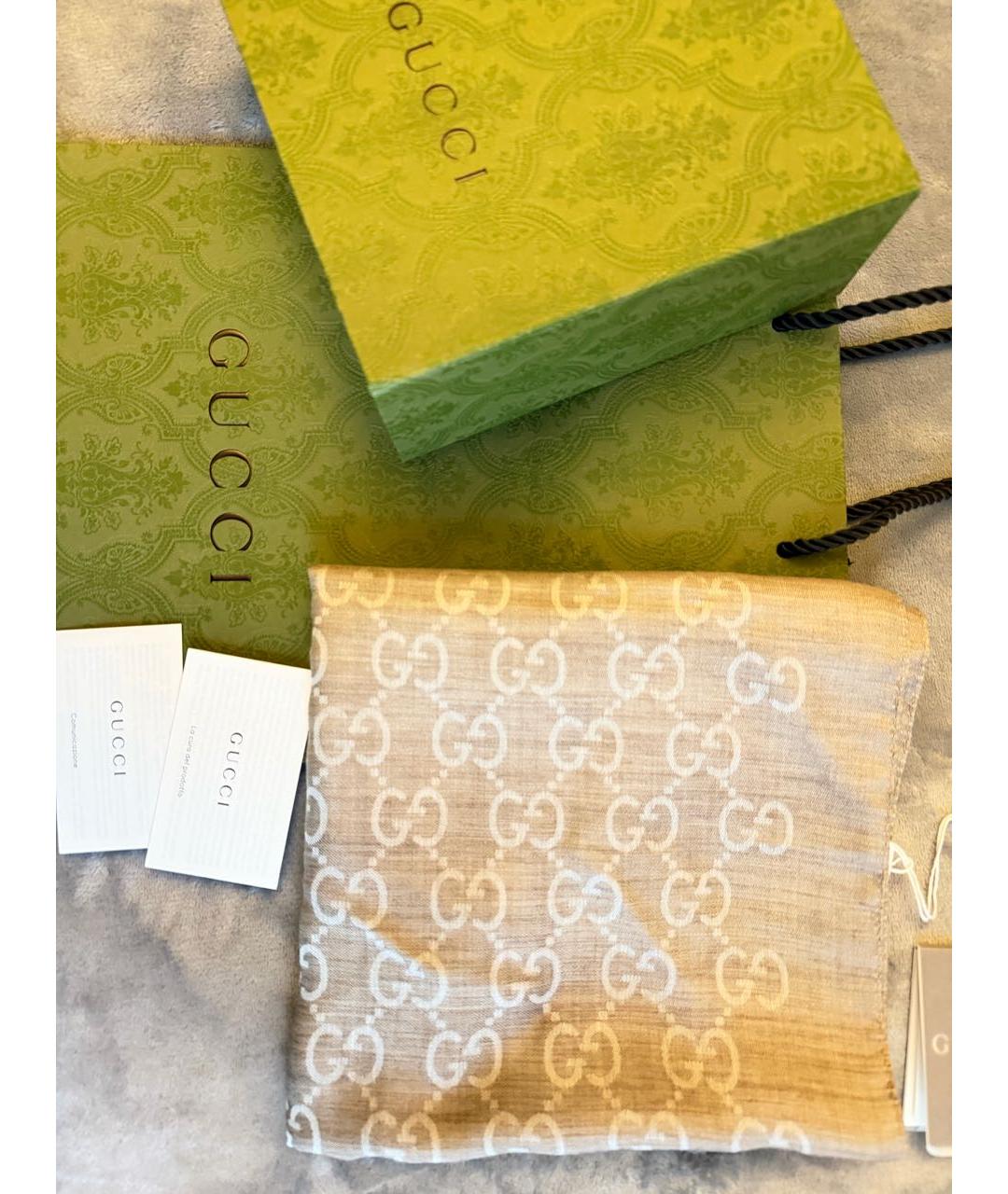 GUCCI Бежевый шерстяной шарф, фото 4