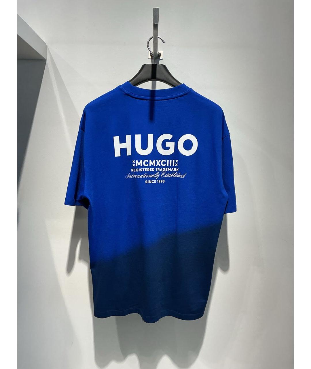 HUGO Синяя хлопковая футболка, фото 4