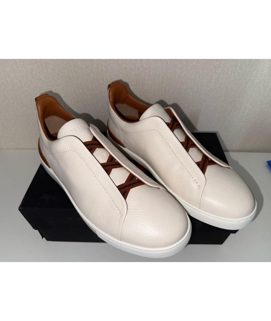 ZEGNA Бежевые кожаные низкие кроссовки / кеды, фото 5