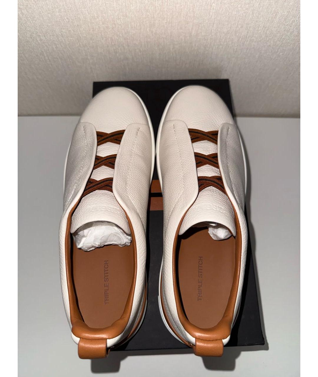 ZEGNA Бежевые кожаные низкие кроссовки / кеды, фото 3