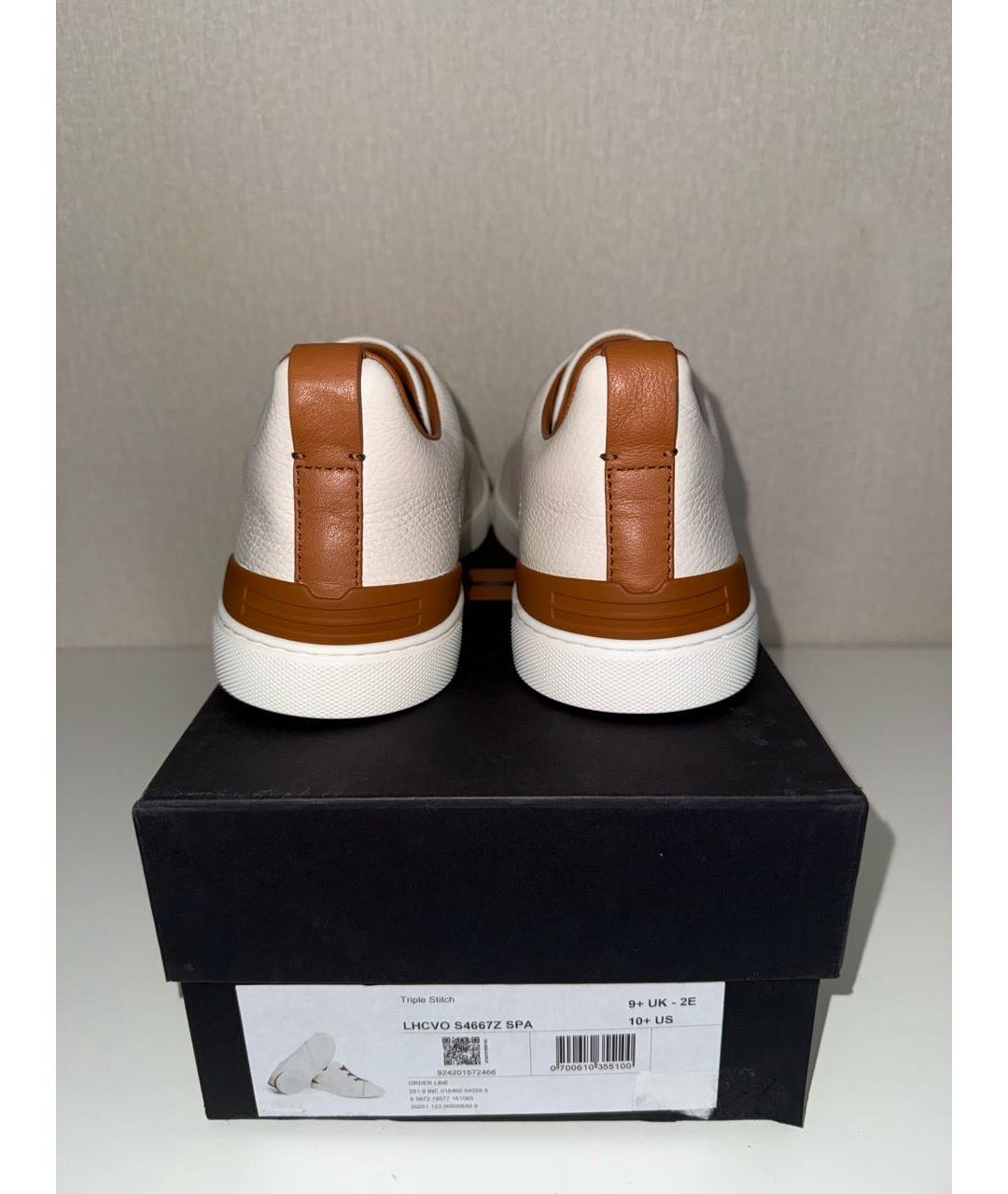 ZEGNA Бежевые кожаные низкие кроссовки / кеды, фото 4