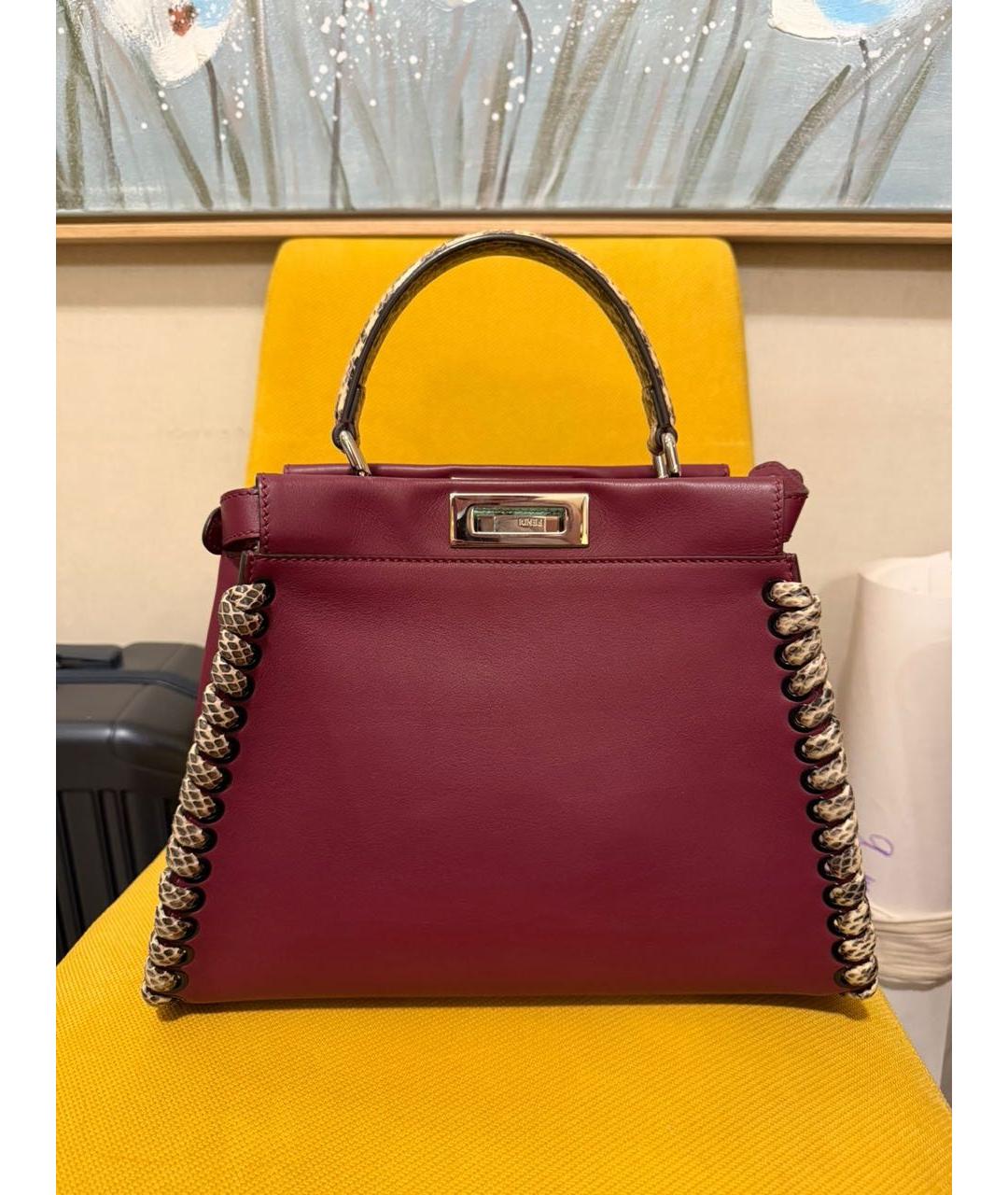 FENDI Бордовая кожаная сумка с короткими ручками, фото 5