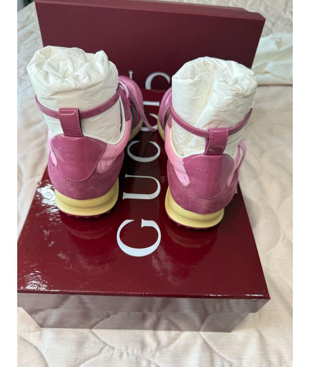 GUCCI Розовые кожаные кроссовки, фото 4