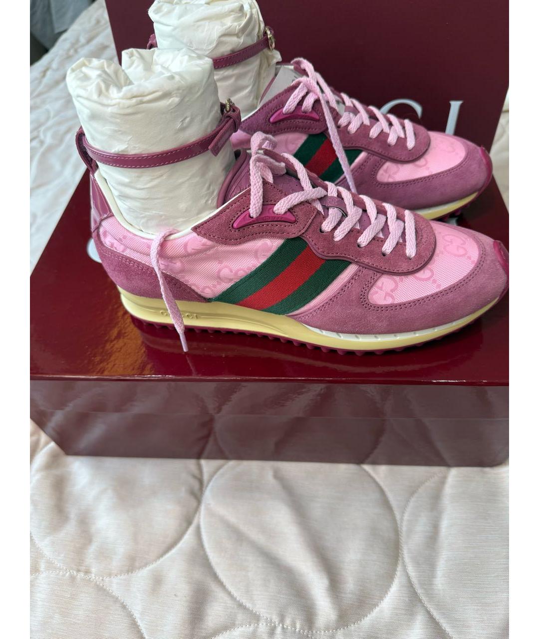 GUCCI Розовые кожаные кроссовки, фото 6