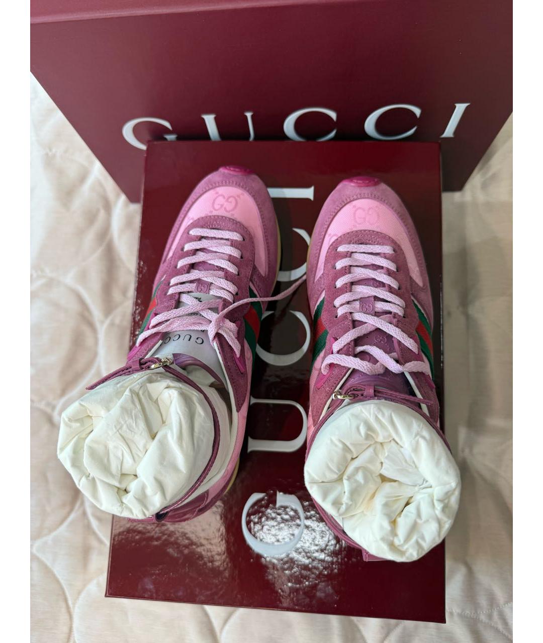 GUCCI Розовые кожаные кроссовки, фото 3