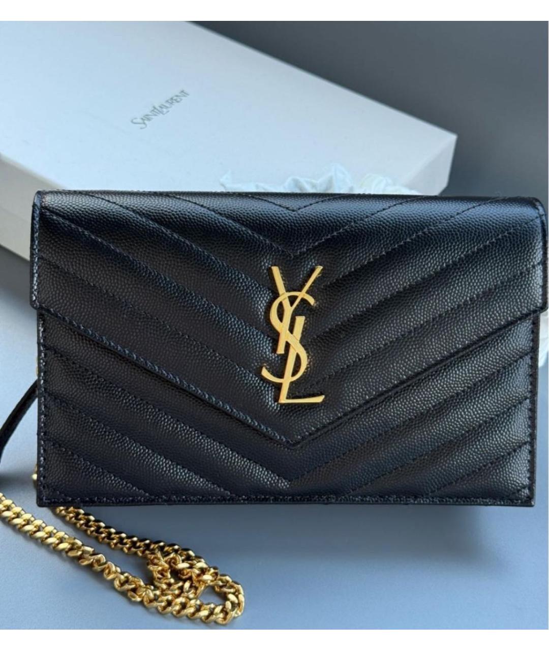 SAINT LAURENT Черная кожаная сумка через плечо, фото 2