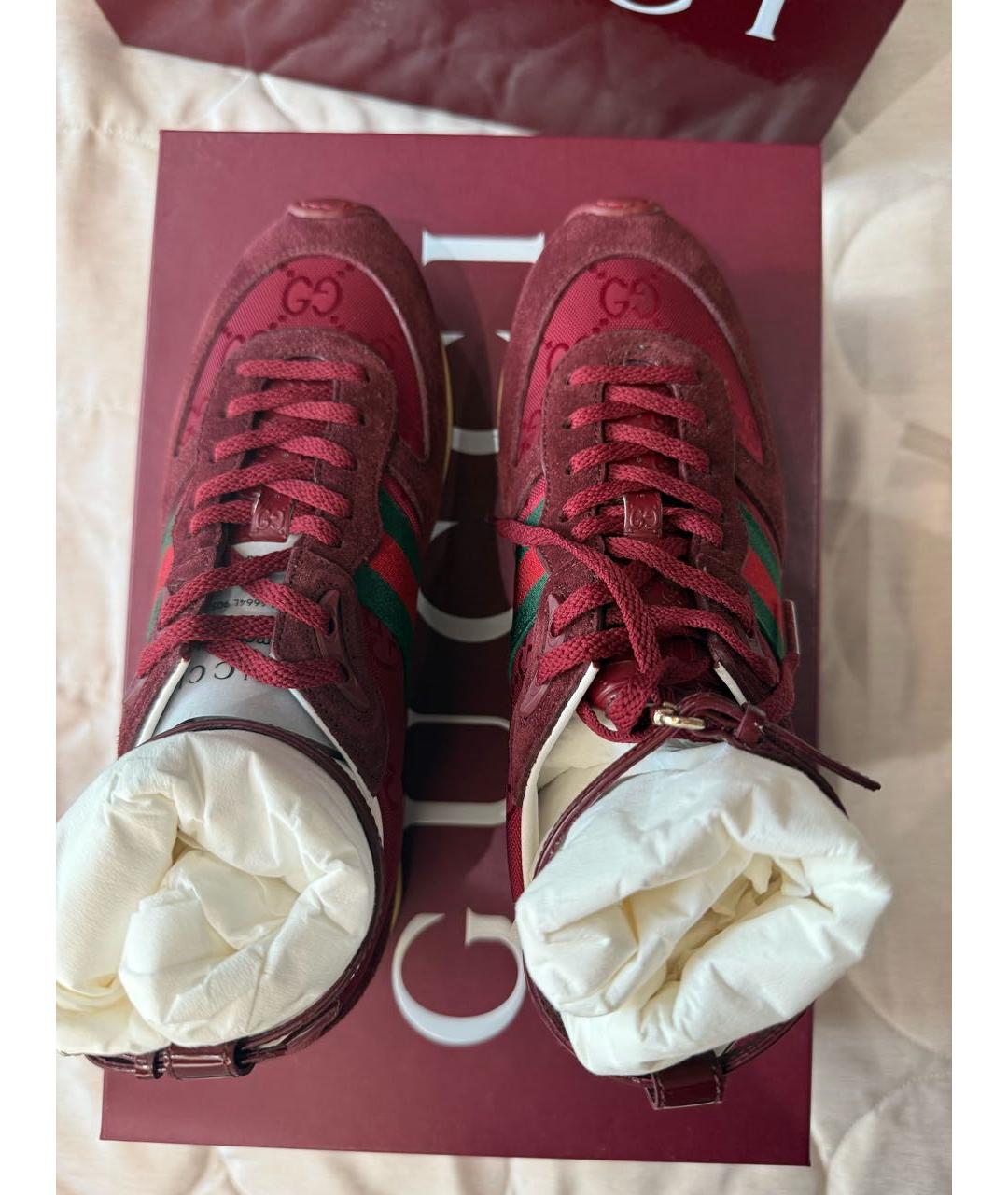 GUCCI Бордовые кожаные кроссовки, фото 3