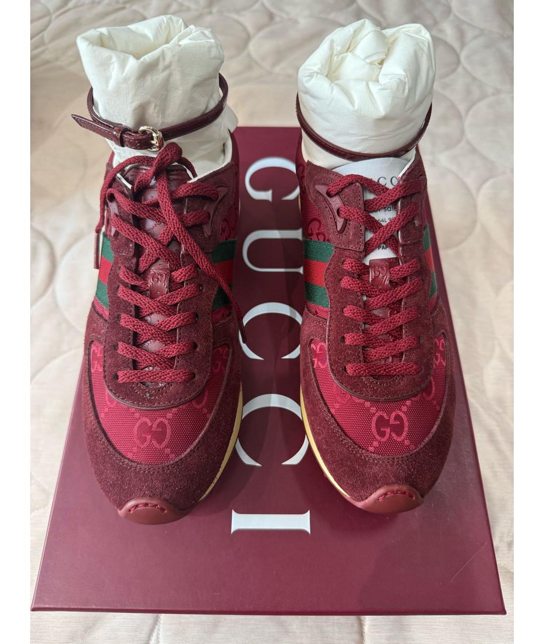 GUCCI Бордовые кожаные кроссовки, фото 2