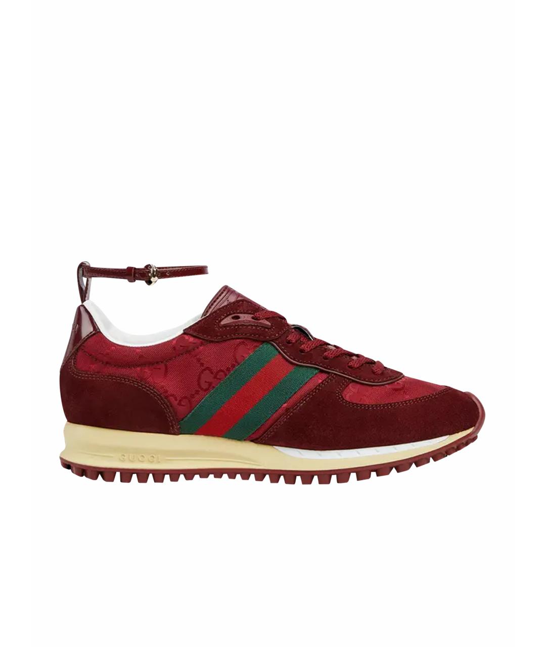 GUCCI Бордовые кожаные кроссовки, фото 1