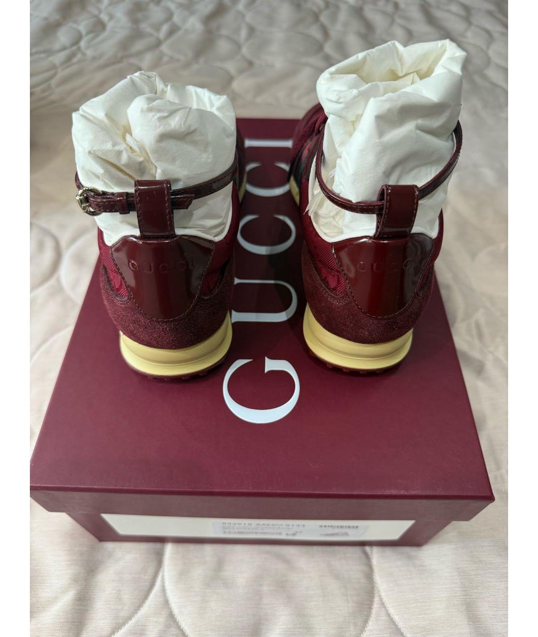 GUCCI Бордовые кожаные кроссовки, фото 4