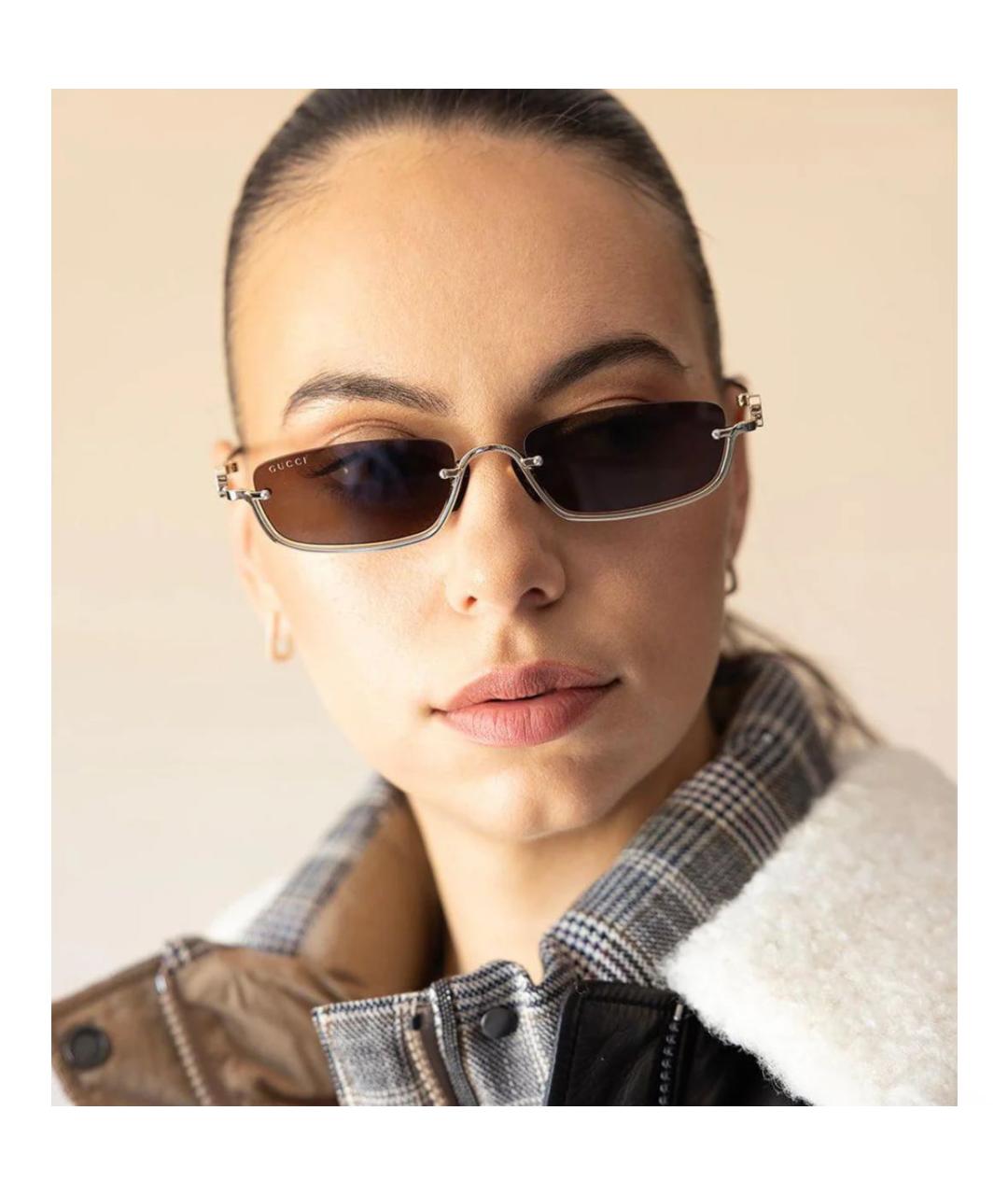 GUCCI Золотые металлические солнцезащитные очки, фото 5