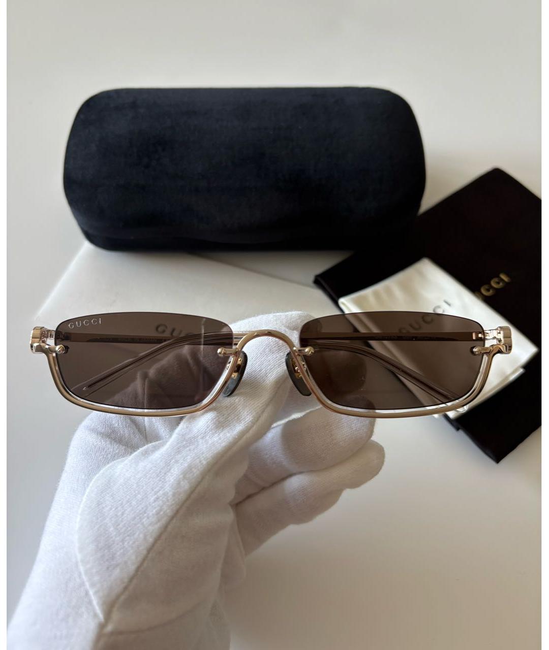 GUCCI Золотые металлические солнцезащитные очки, фото 3