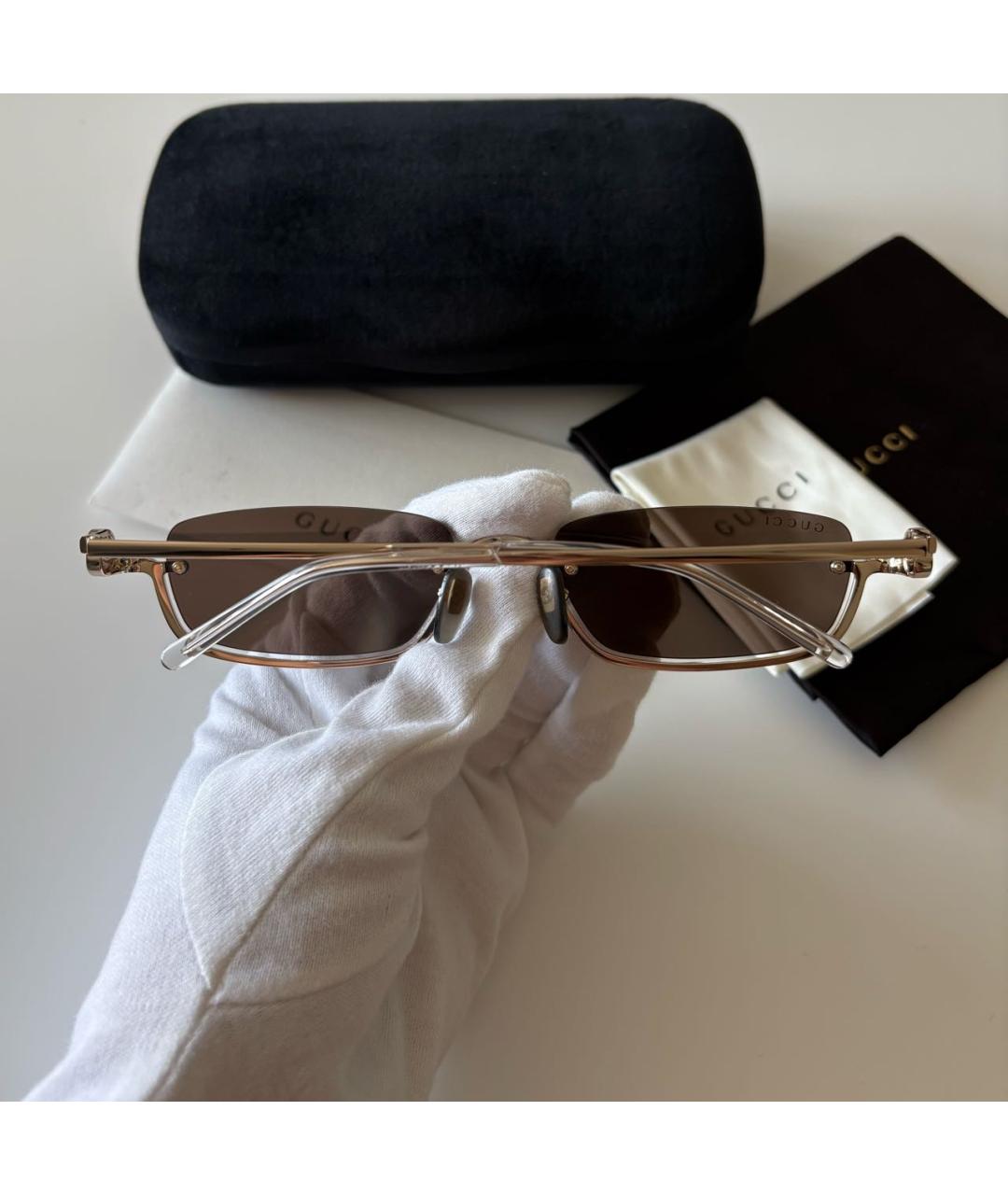 GUCCI Золотые металлические солнцезащитные очки, фото 4