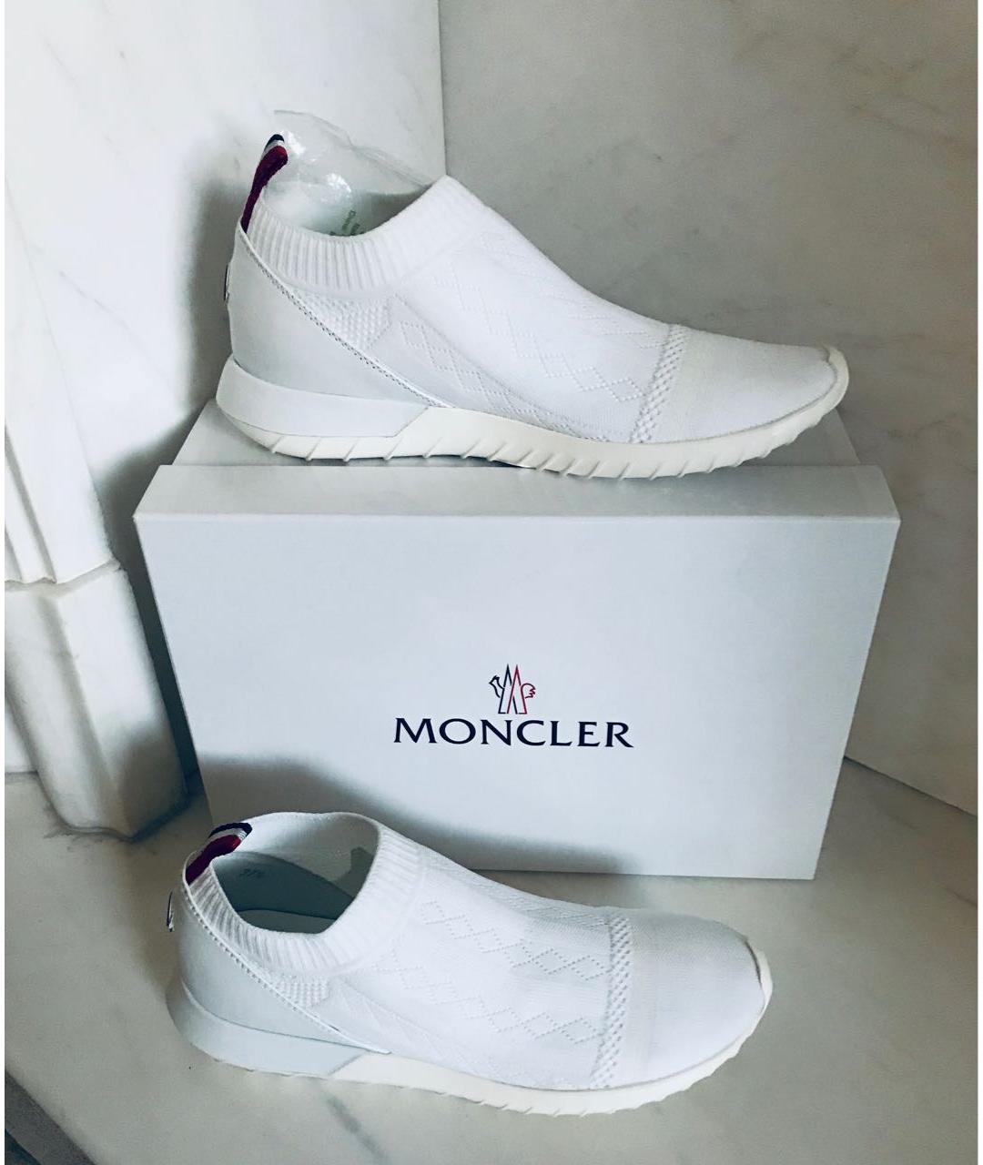 MONCLER Белые кожаные кроссовки, фото 5