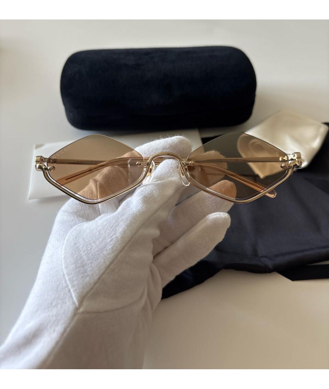 GUCCI Золотые металлические солнцезащитные очки, фото 4