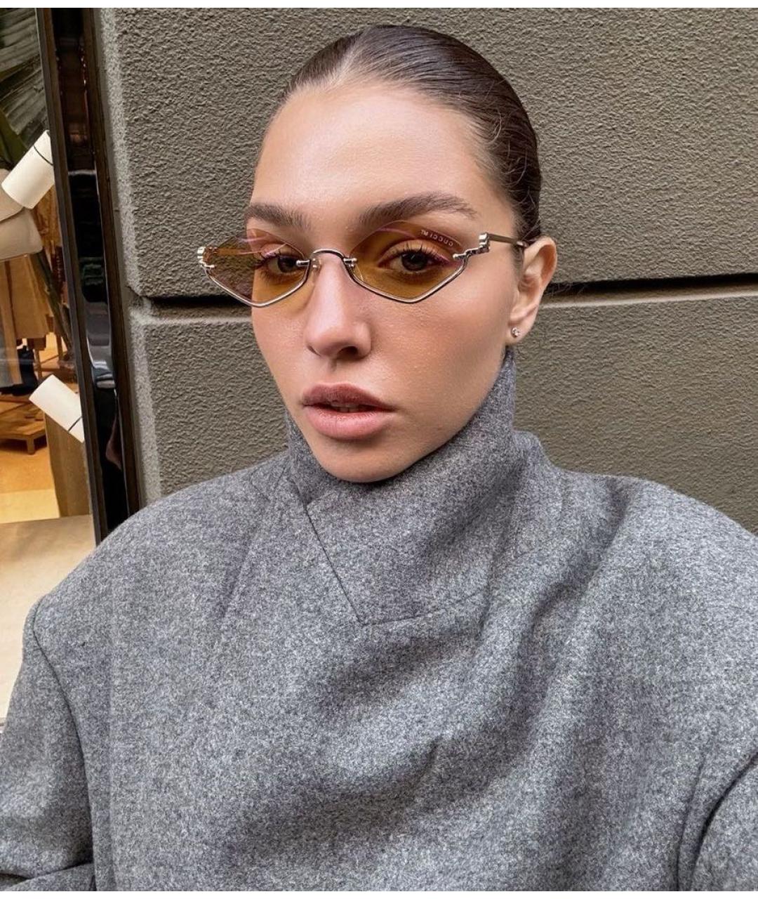 GUCCI Золотые металлические солнцезащитные очки, фото 3