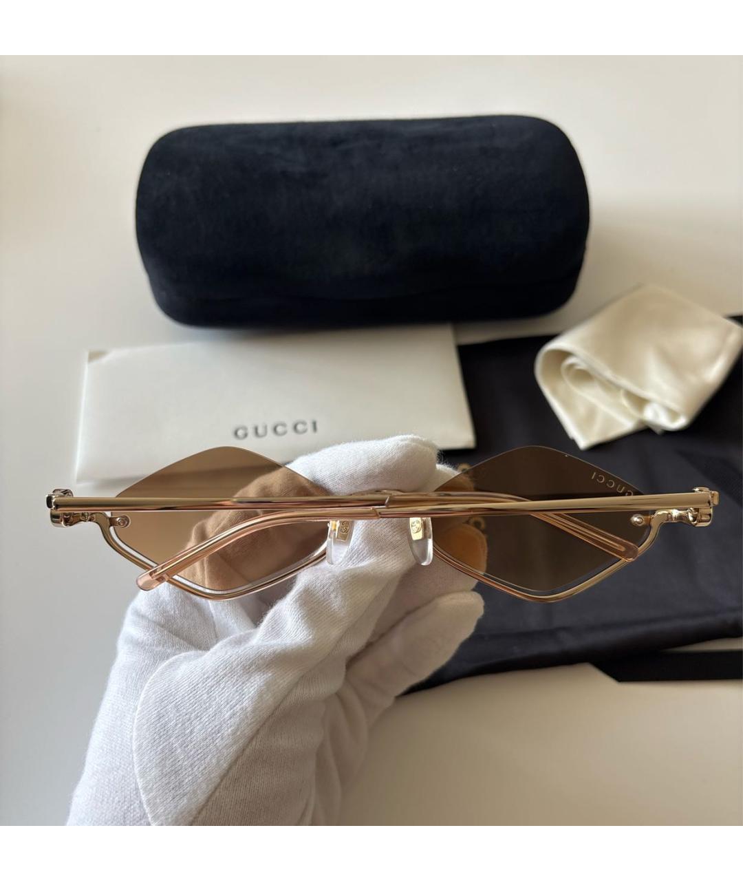 GUCCI Золотые металлические солнцезащитные очки, фото 5