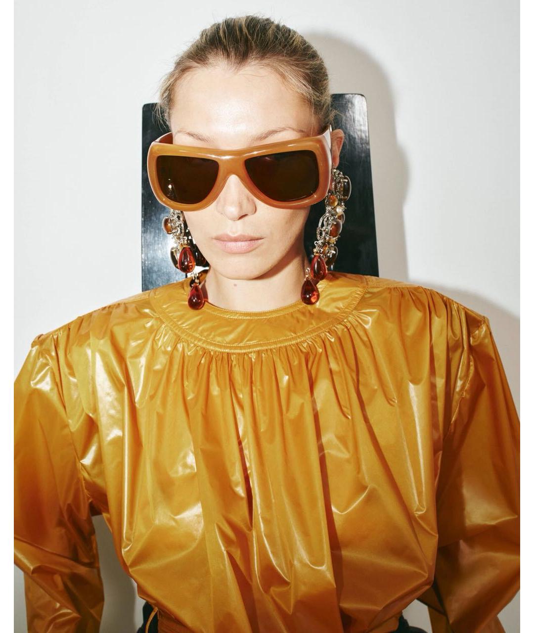 SAINT LAURENT Горчичные пластиковые солнцезащитные очки, фото 3