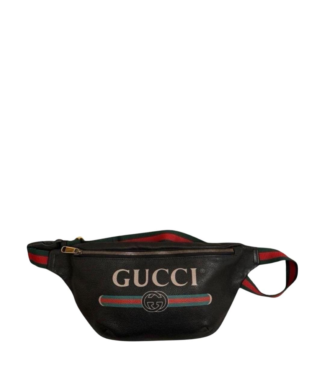 GUCCI Черная кожаная поясная сумка, фото 1