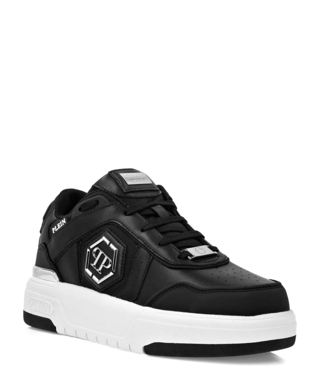 PHILIPP PLEIN Черные низкие кроссовки / кеды из искусственной кожи, фото 2
