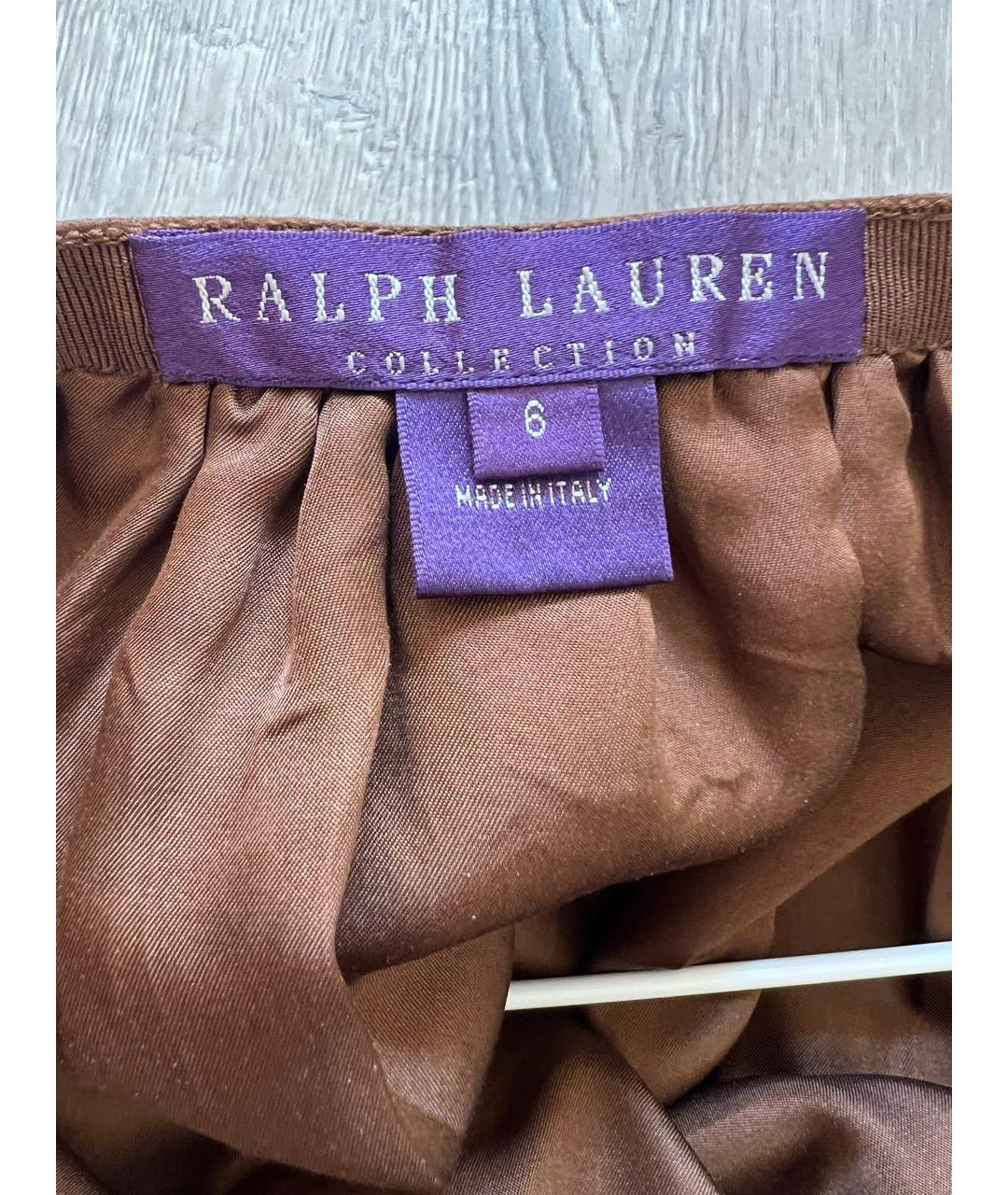 RALPH LAUREN Коричневая замшевая юбка миди, фото 3