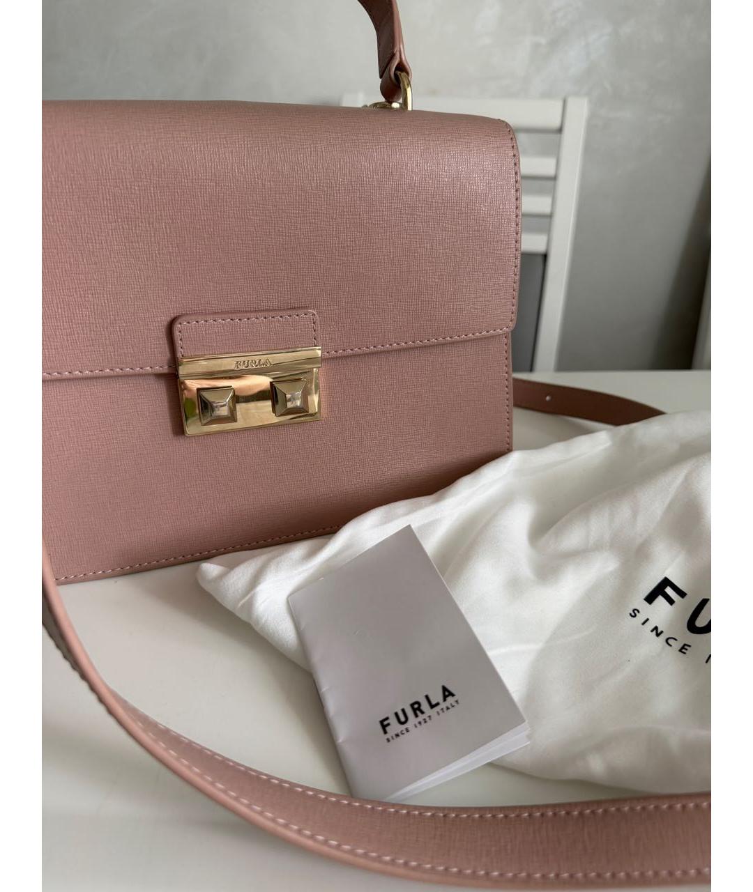 FURLA Розовая кожаная сумка с короткими ручками, фото 6