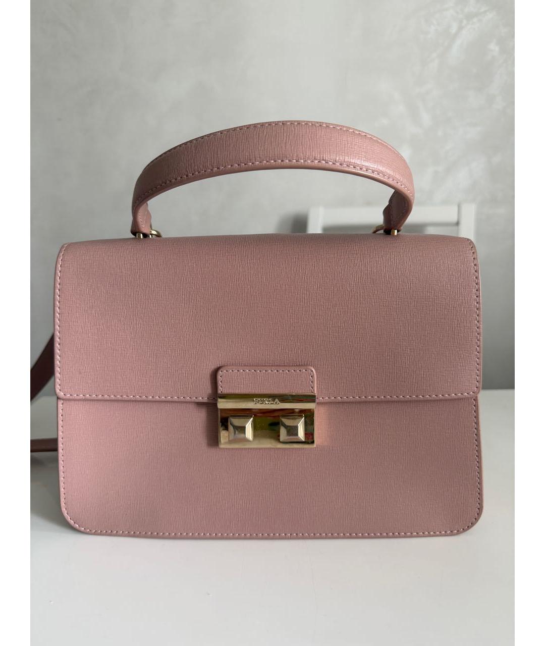 FURLA Розовая кожаная сумка с короткими ручками, фото 9