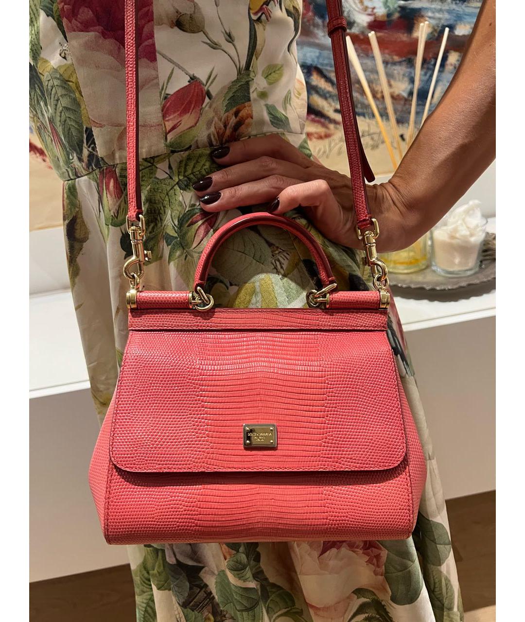 DOLCE&GABBANA Коралловая кожаная сумка с короткими ручками, фото 3
