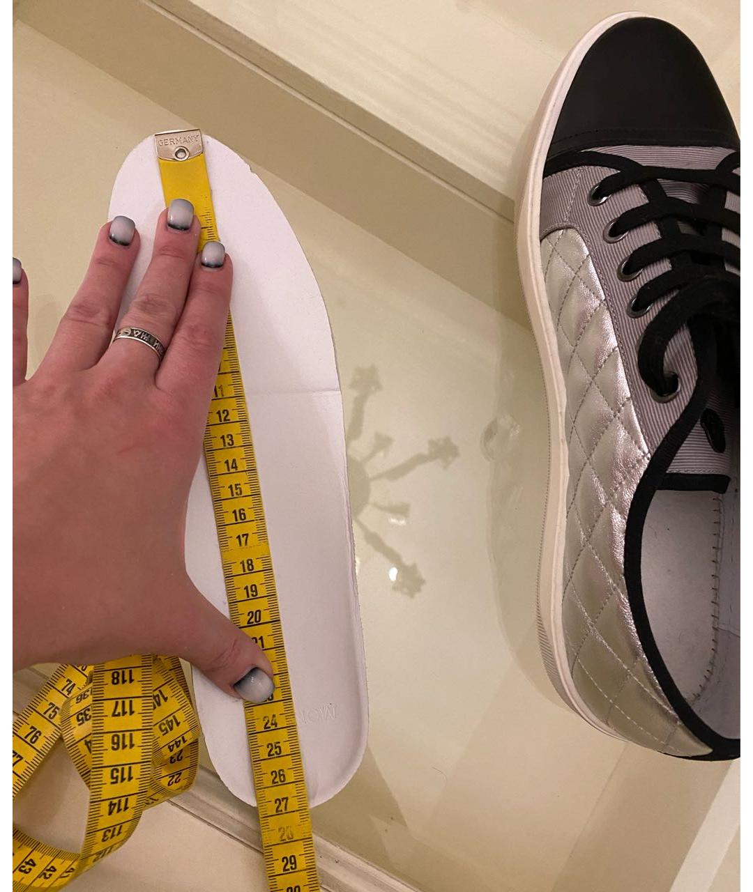 MONCLER Серебряные кожаные кеды, фото 8
