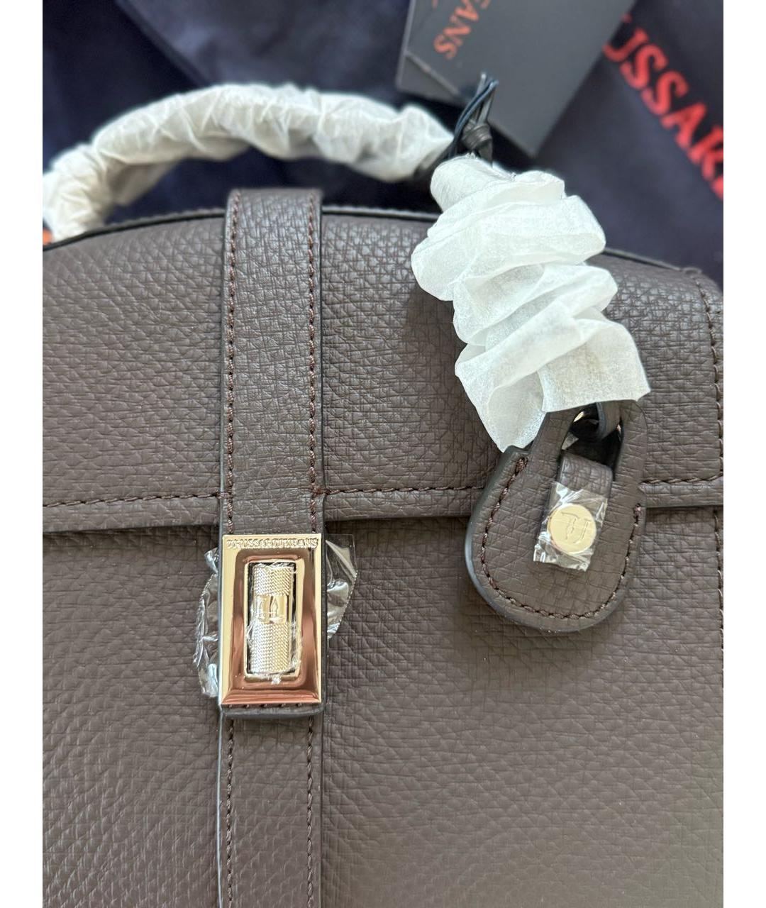 TRUSSARDI JEANS Коричневая кожаная сумка с короткими ручками, фото 4