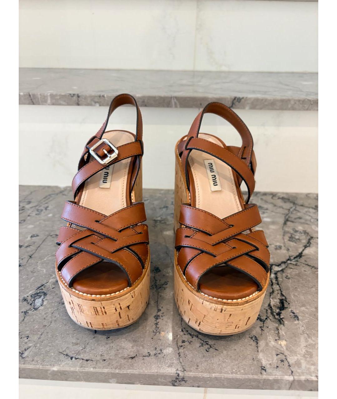 MIU MIU Коричневые кожаные босоножки, фото 2