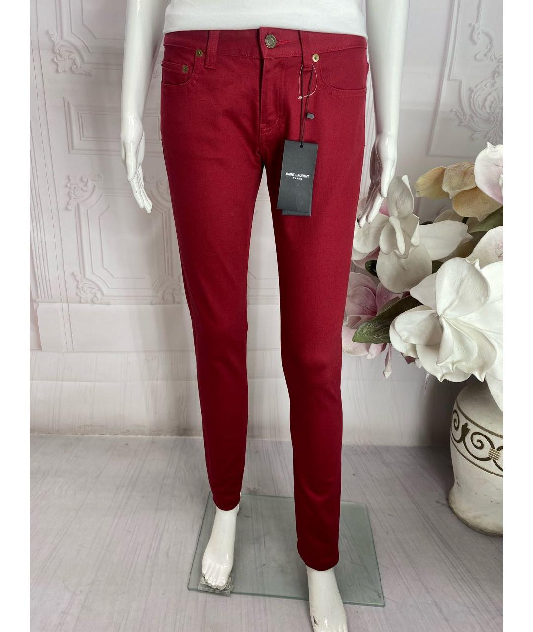 SAINT LAURENT Бордовые хлопко-эластановые джинсы слим, фото 6