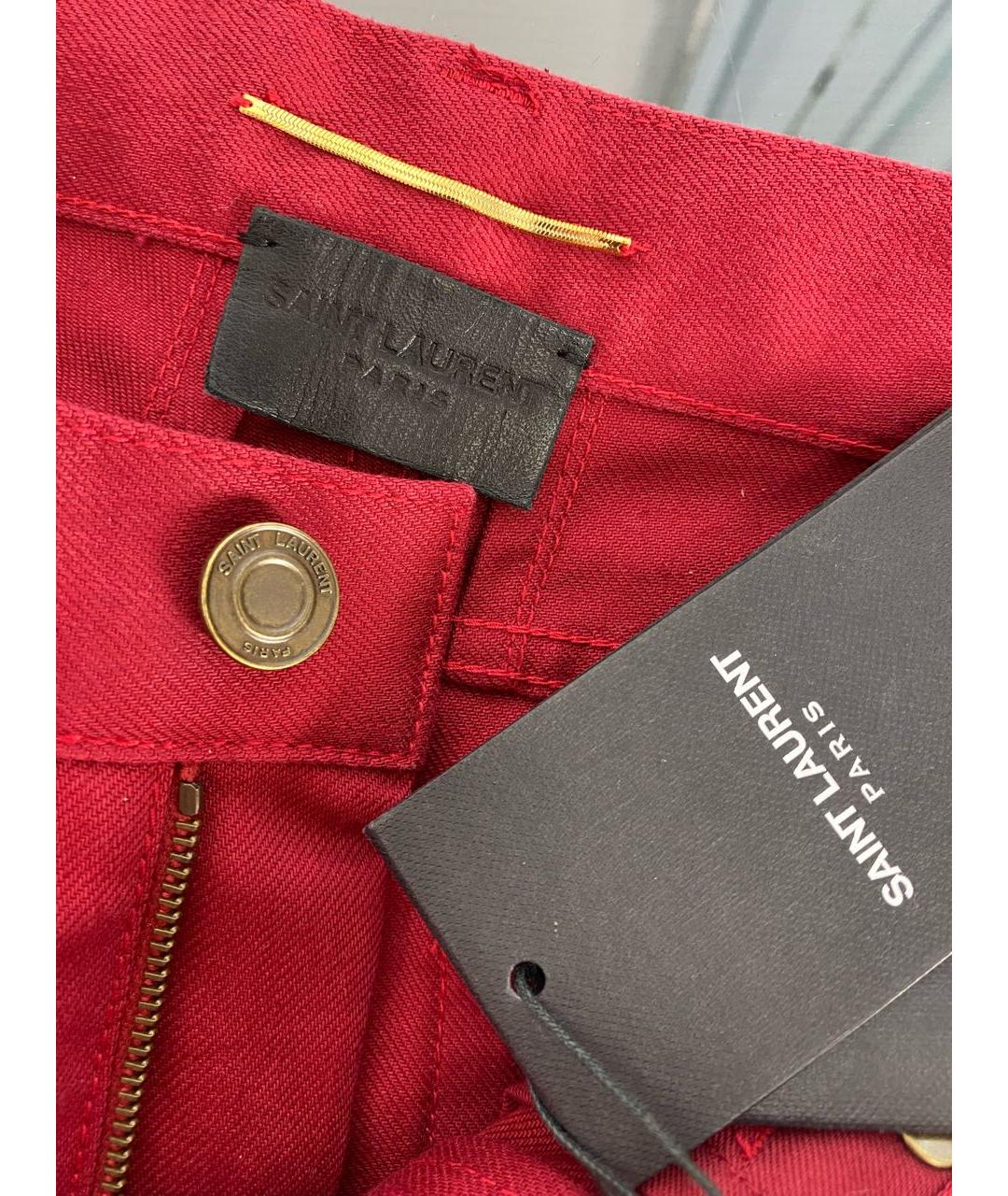 SAINT LAURENT Бордовые хлопко-эластановые джинсы слим, фото 4