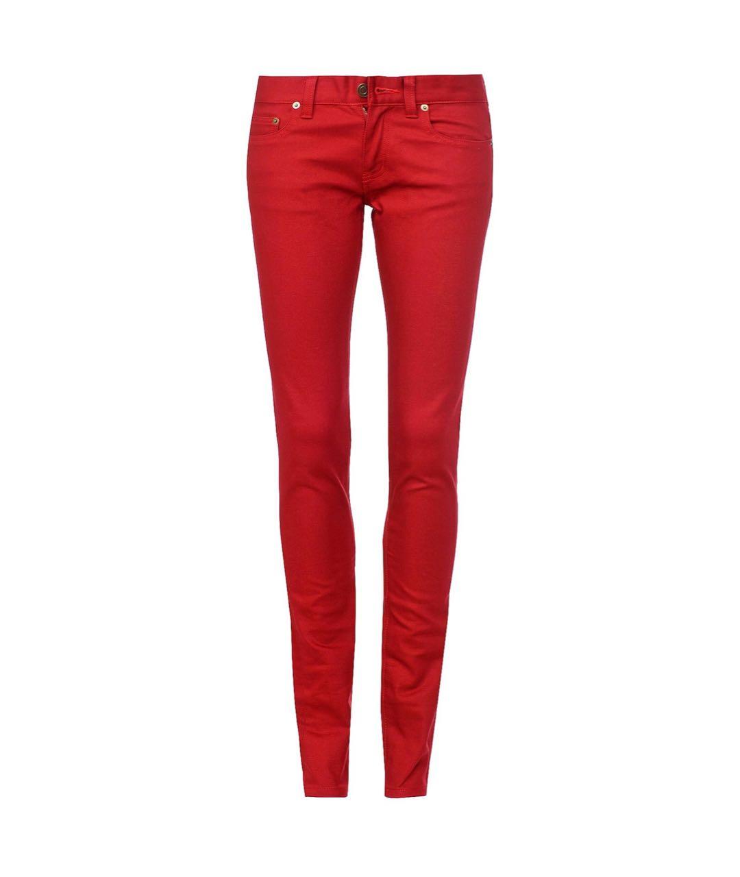 SAINT LAURENT Бордовые хлопко-эластановые джинсы слим, фото 9
