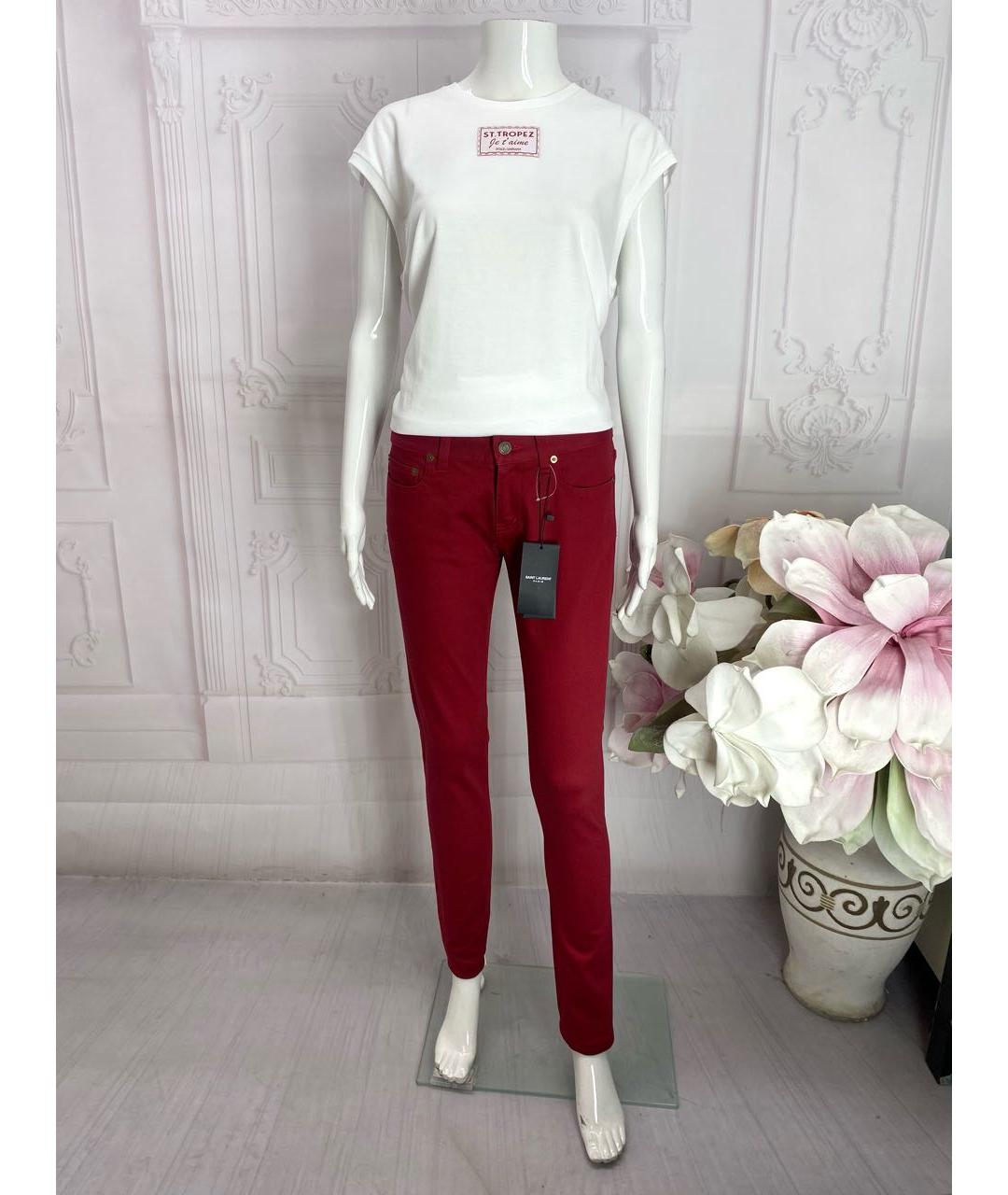 SAINT LAURENT Бордовые хлопко-эластановые джинсы слим, фото 5