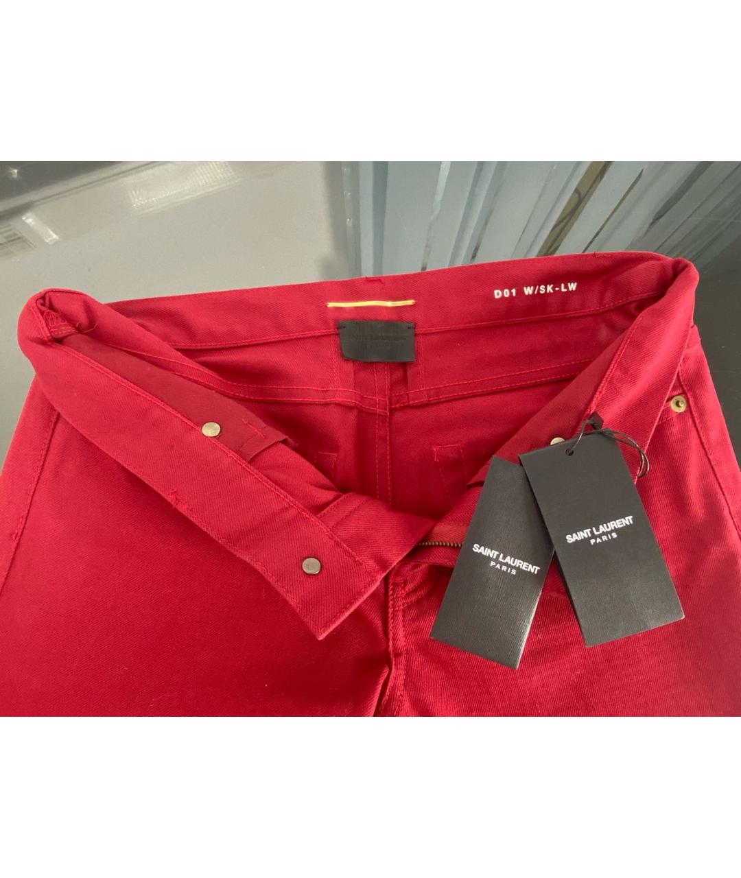 SAINT LAURENT Бордовые хлопко-эластановые джинсы слим, фото 3