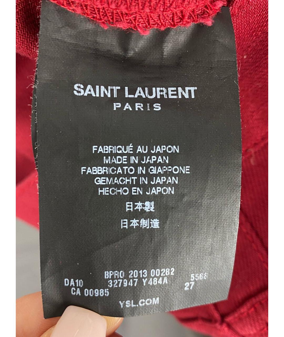 SAINT LAURENT Бордовые хлопко-эластановые джинсы слим, фото 8
