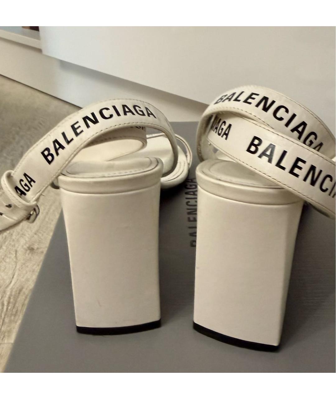 BALENCIAGA Белые кожаные босоножки, фото 5