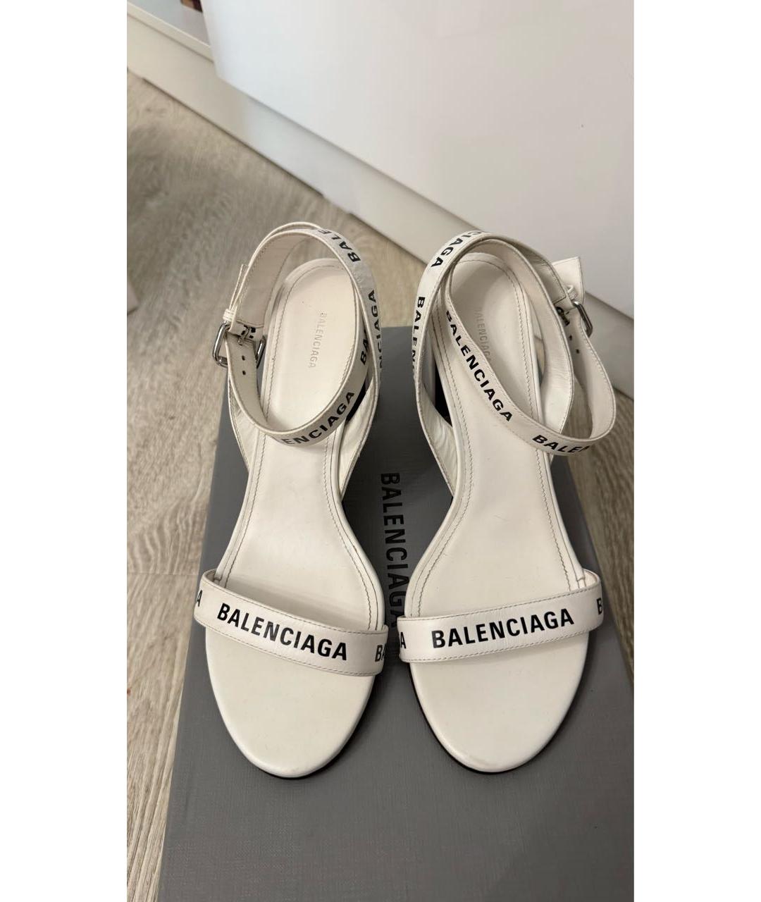 BALENCIAGA Белые кожаные босоножки, фото 7