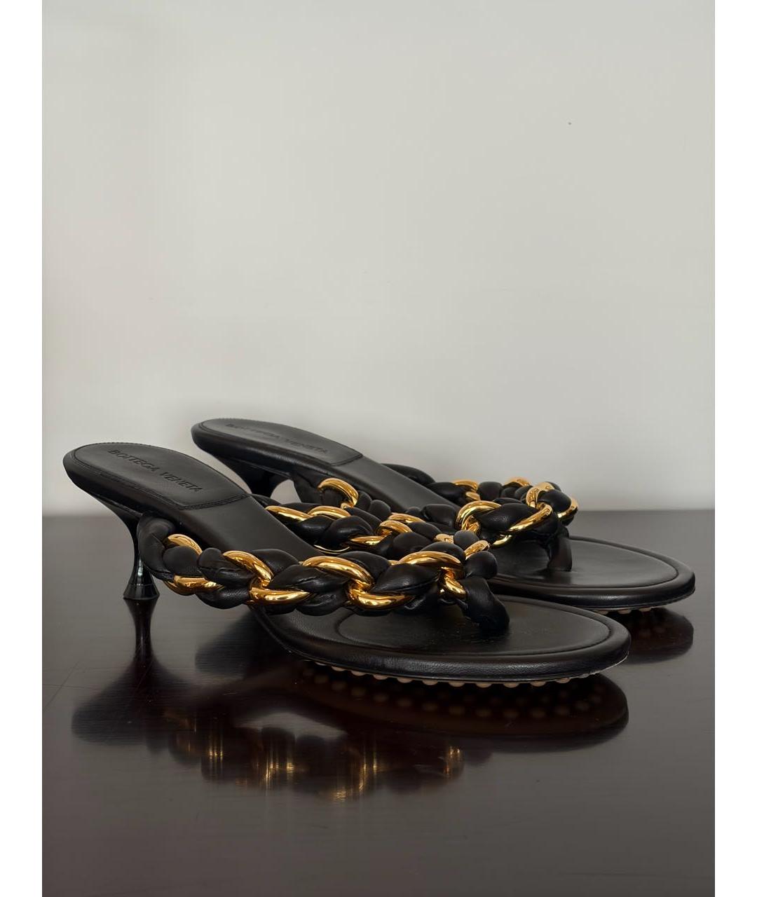 BOTTEGA VENETA Черные кожаные босоножки, фото 7
